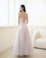 2025 automne Chic chérie Tulle Maxi robe sans bretelles robe de Cocktail élégant dentelle Corset détail fourrure décoration en mousseline de soie tissu