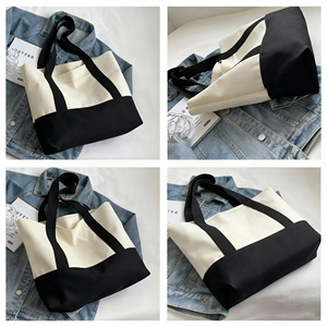 Sac à provisions durable structuré avec logo imprimé personnalisé Sac fourre-tout en toile de coton épais réutilisable avec poche extérieure - Product Image 6