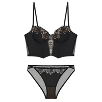 Ensemble de lingerie corset sexy vintage pour femme, fin, motif rose, avec haut bustier à baleines, soutien-gorge push-up pour petite poitrine et culotte, effet amincissant pour la taille