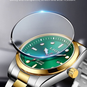 Montre de marque haut de gamme LIGE pour hommes, étanche 50M, lumineuse, en acier inoxydable vert, montre de sport pour hommes, date, quartz - Product Image 4