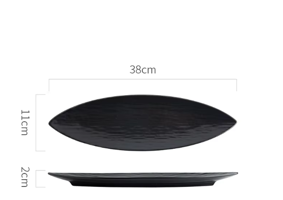 Assiette à feuilles noires à motif de roche de sables mouvants de 15 pouces