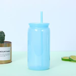Single-Layer 16oz Mason Plastic Cup High Aesthetic Value Transparent Colorful Straw Water Cup <b>Sealed</b> Leakproof - Product Image 2