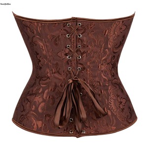 Brown Clothes Women Sexy Lingerie Jacquard Floral Pattern Lace up Boned Plus Size Overbust Corset Bustier <strong>Bodyshaper</strong> Top - Product Image 6