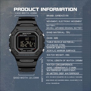 Reloj Digital Cuadrado Sanda 2156, Resistente al Agua, Simple, con Alarma, Pantalla Única, Unisex, para Estudiantes - Product Image 2