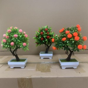 Árbol frutal artificial planta bonsái pequeña maceta naranja melocotón fruta roja decoración <span class=keywords><strong>de</strong></span> la ventana del hogar - Product Image 1