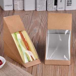 Scatola <span class=keywords><strong>a</strong></span> forma di triangolo Kraft personalizzata di buona qualità per Sandwich Take Away scatola per torta di carta Sandwich usa e getta - Product Image 3