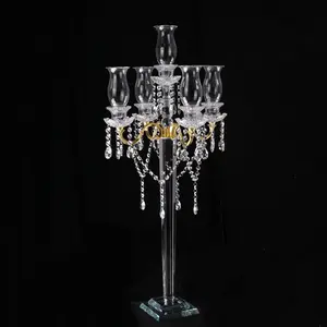 98cm de Altura Vidro Furacão 5 MH-Z0244 braços candelabros de cristal do casamento do ouro