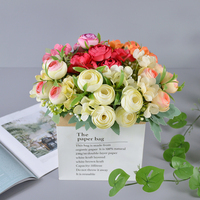 Künstlicher Rosenstrauß Seiden-Kamelien-Teerosen-Bouquet Kunstblumen für Hochzeit und Events