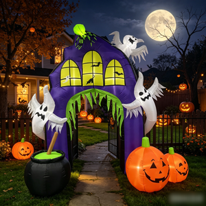 Arche gonflable d'<span class=keywords><strong>Halloween</strong></span> de 2,5 m avec lumières LED, décoration extérieure pour jardin : <span class=keywords><strong>fantôme</strong></span>, araignée, citrouille, chaudron - Product Image 2
