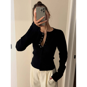 Autunno nuovo <span class=keywords><strong>Cardigan</strong></span> francese classico maglione lavorato a maglia <span class=keywords><strong>Basic</strong></span> girocollo Casual <span class=keywords><strong>Cardigan</strong></span> lavorato a maglia - Product Image 3
