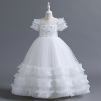 2024 nouveau bébé paillettes bulle manches robe de princesse 5-14 ans filles noeud papillon maille robe carnaval spectacle Piano Performance robe