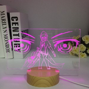 Lámpara de noche LED 3D de Anime, luz Industrial de madera, tirador de roca negra para decoración de dormitorio, luz de noche de madera para habitaciones intermedias - Product Image 1