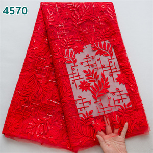 Telas de encaje de malla de lentejuelas francesas nigeriano rojo <span class=keywords><strong>5</strong></span> yardas 2025 nuevo encaje de red de seda de leche africana para mujeres vestidos de fiesta <span class=keywords><strong>4570</strong></span> - Product Image 1