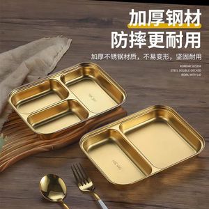 Stainless Steel Dinner Plate Gold Korean Style 304 Double Decked With Lid For <b>Lunch</b> <b>Box</b> Snack Vegetable - Product Image 1