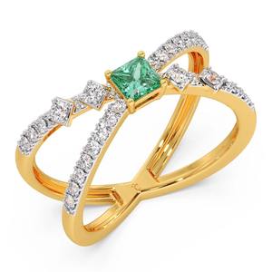 Bague en diamant de princesse verte de 1.0ct en or 14k/18k unisexe avec sertissage de griffes Cadeau d'anniversaire de mariage avec placage d'or - Product Image 1