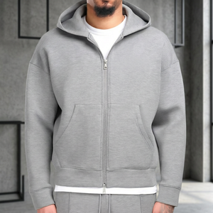 Men's Hooded <b>Full</b> <b>Zip</b> <b>Sweatshirt</b> 100% Cotton French Terry Solid Gray Casual Autumn Wear Regular Fit Pocket Design - Product Image 2