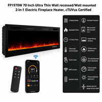 Cheminée électrique intelligente WiFi encastrable et murale de 70 pouces (9,4 cm) ultra-mince, fabriquée en Thaïlande, avec contrôle par application