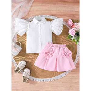 Conjunto de Roupas Infantis Personalizado para Meninas com Camisa de Manga Larga e Saia com Laço para o Verão de <span class=keywords><strong>2026</strong></span> - Product Image 1