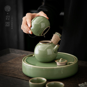 Théière en céramique rétro, couleur céladon, avec poignée latérale, résistante à la chaleur, avec filtre intégré, pour une seule portion, idéale pour réchauffer le thé - Product Image 2