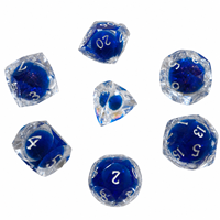 Set Dadu Polihedral Resin Biru Laut dengan Bentuk Persegi dan Tepi Tajam Desain Mewah-7 Buah untuk Permainan Papan