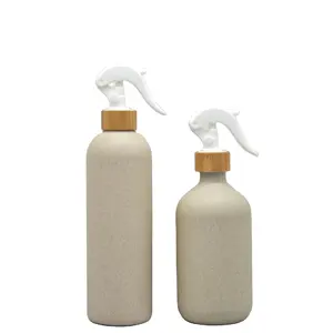 Dégradable 1000ml Paille De Blé Déclencheur Vaporisateur Bouteille De Paille Avec Bambou Déclencheur Pompe Pulvérisation Cap