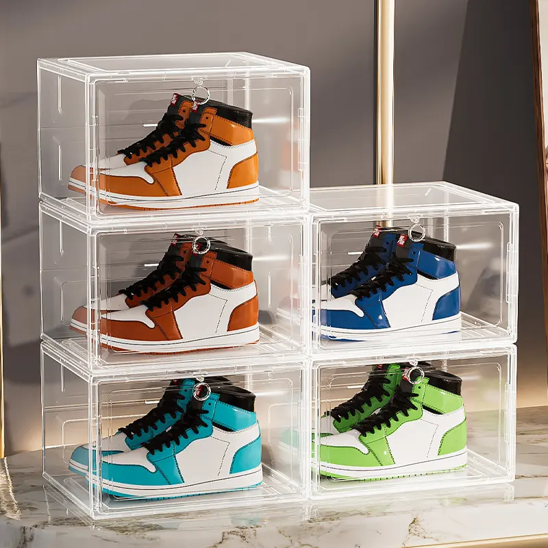 Boîte de rangement de chaussures en plastique transparent empilable organisateur de chaussures pour placard gain de place pliable étagère à chaussures Sneaker conteneur porte-poubelle
