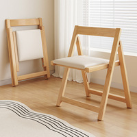 Chaise de salle à manger pliante en cuir avec structure en bois massif nordique, siège portable sans installation pour usage domestique et commercial