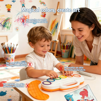 Tableau de dessin magique OEM pour enfants, ensemble de peinture acrylique, 6 stylos lumineux colorés, bloc de gribouillage réutilisable, papier éducatif précoce, Noël