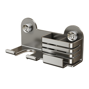 Suction Mounted Hair Dryer Rack Titanium Space Gray Rectangular Wall Mount Bathroom Storage Shelf Durable Design - Product Image 5