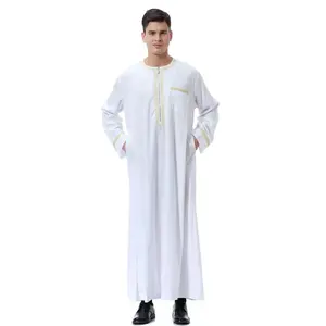Arabian Middle East Islamic Kleidung Männer Weiß Schwarz Thobe Muslim Langarm Gebets kleid 2022 Männer Robe