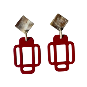 Pendientes colgantes rectangulares de cuerno de búfalo natural, pulidos a mano, clásicos, únicos, antiguos, ecológicos, de Vietnam. - Product Image 1