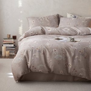 Tencel Linen <b>Printed</b> Pillowcase Four Piece Set Plants And Flowers Summer Bedding Duvet Cover Set - Product Image 4