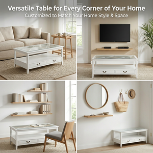 <span class=keywords><strong>Table</strong></span> <span class=keywords><strong>basse</strong></span> de haute qualité de style <span class=keywords><strong>scandinave</strong></span> moderne <span class=keywords><strong>avec</strong></span> cadre en bois massif et plateau en verre <span class=keywords><strong>avec</strong></span> tiroirs - Product Image 3