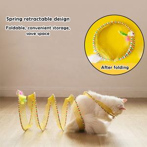 Mainan mata air kucing besar untuk dalam ruangan, stik mainan terowongan kucing lipat interaktif dengan tetikus bulu - Product Image 5