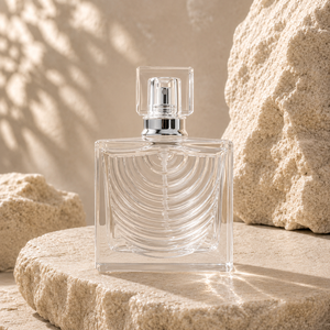 Square Shaped Wavy Textured Clear Glass Silver Topped 60ml 100ml Perfume <b>Bottle</b> - Product Image 3