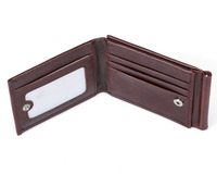 Dompet Kartu Kredit Pria Kulit Berlapis Lilin Pu, Lipat Tiga, Kancing Tekan, Penjepit Uang di Dalam