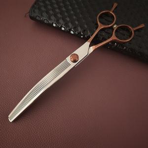 กรรไกรตัดผมโค้งขนาด 7.25 นิ้ว สแตนเลส 440C ด้ามจับสีบรอนซ์ ด้ามยาว - Product Image 1