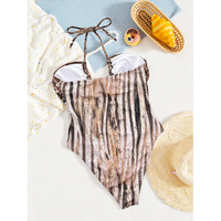Nuevo Bikini sin Espalda al por Mayor, Sexy, con Estampado de Leopardo, Traje de Baño con Tirantes Huecos para Mujer