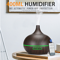 Diffuseur d'arômes ultrasonique à commande à distance avec grain de bois, 400 ml, avec LED 7 couleurs pour la maison et le bureau