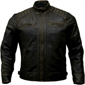 Blouson moto en cuir PU noir pour homme, col rabattable, fermeture éclair, imperméable, respirant, coupe slim, style hiver - Product Image 5