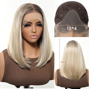 <span class=keywords><strong>Perruque</strong></span> courte bob blonde dégradée, réaliste, naturelle et respirante, en fibre haute température 100%, avec dentelle 13*4, fabriquée à la machine au crochet - Product Image 5