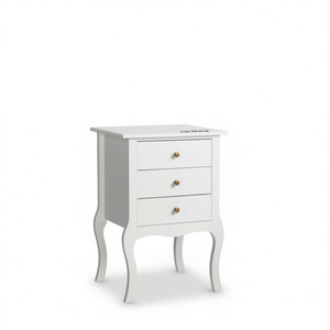 ตู้ข้างเตียงไม้สไตล์ยุโรปสีขาวสามลิ้นชักสำหรับเก็บของในห้องนอน - Product Image 1