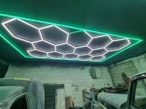 Lumière de <span class=keywords><strong>garage</strong></span> hexagonale KCX à 14 grilles avec bordure verte, éclairage LED en nid d'abeille pour <span class=keywords><strong>garage</strong></span>, atelier automobile, plafond - Product Image 6