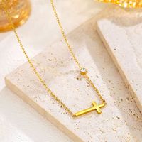 Ensemble de bijoux pour femme style plage tendance, collier et bracelet en zircon croix, en acier titane plaqué or 18 carats, style INS