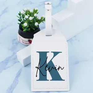 Initiale personnalisée avec nom, étiquette de bagage en cuir, étiquette d'identification de valise, étiquette d'embarquement, cadeau de voyage pour lui - Product Image 5