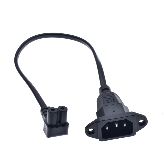 IEC320 C14 with Screw Hole to C7(Figure 8) Right Angle-Down Angle AC Power Cord,Up Down Angled Figure 8 (C7) Replacement Cord