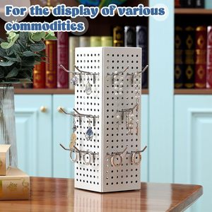 Rotating Jewelry Display Rack With Pegboard Hooks For Earrings And Keychains Storage Organizer 360 Degree Turntable Display - Product Image 3