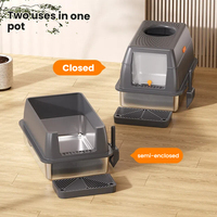 Bac à litière pour chat en acier inoxydable, fermé, avec sortie supérieure, anti-éclaboussures, anti-odeurs, moulé sur mesure, XXL, 60 cm