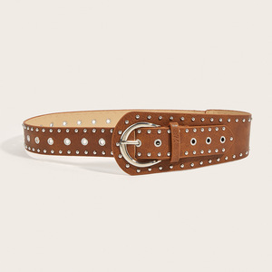 Vente en gros de ceinture large en cuir PU pour femmes, style occidental punk, taille haute, rivets pour hanches, clous à crampons en métal argenté, boucle en alliage - Product Image 4