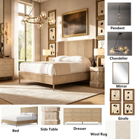 Table d'appoint en marbre de luxe moderne américaine, commode à 6 tiroirs, ensemble de meubles de chambre à coucher en bois pour hôtels 5 étoiles et appartements